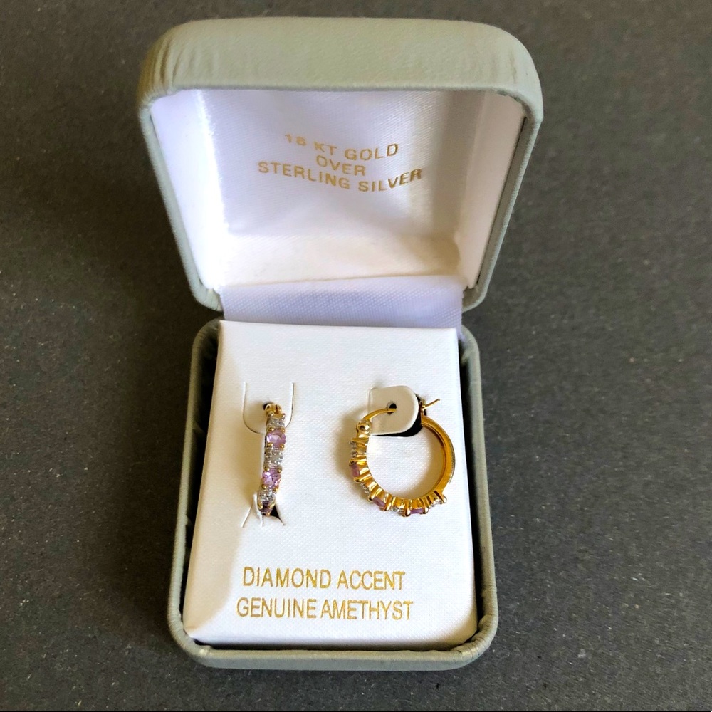 diamond accent genuine amethyst hoop earrings